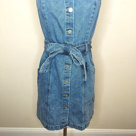 Habitual Belted Denim Mini Dress Button Front - Picture 3 of 9